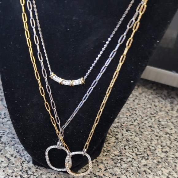 Source Unknown Gold and Silver Necklace Trio - Picture 9 of 15